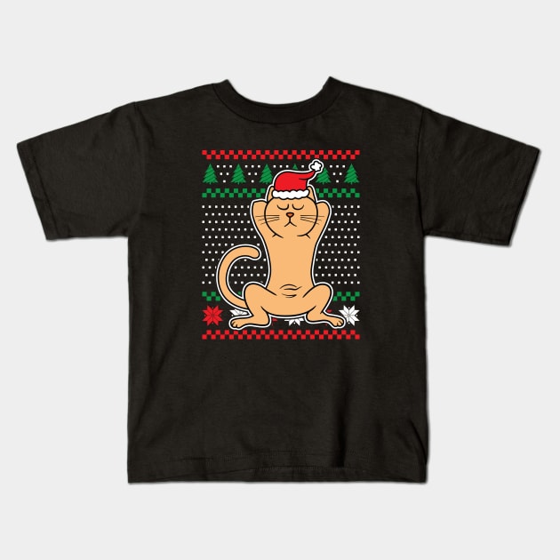 Ugly Christmas Sweaters Sleeping Cat Kids T-Shirt by JS Arts